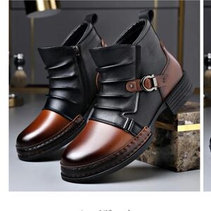 Men's Black and Brown Leather Boots